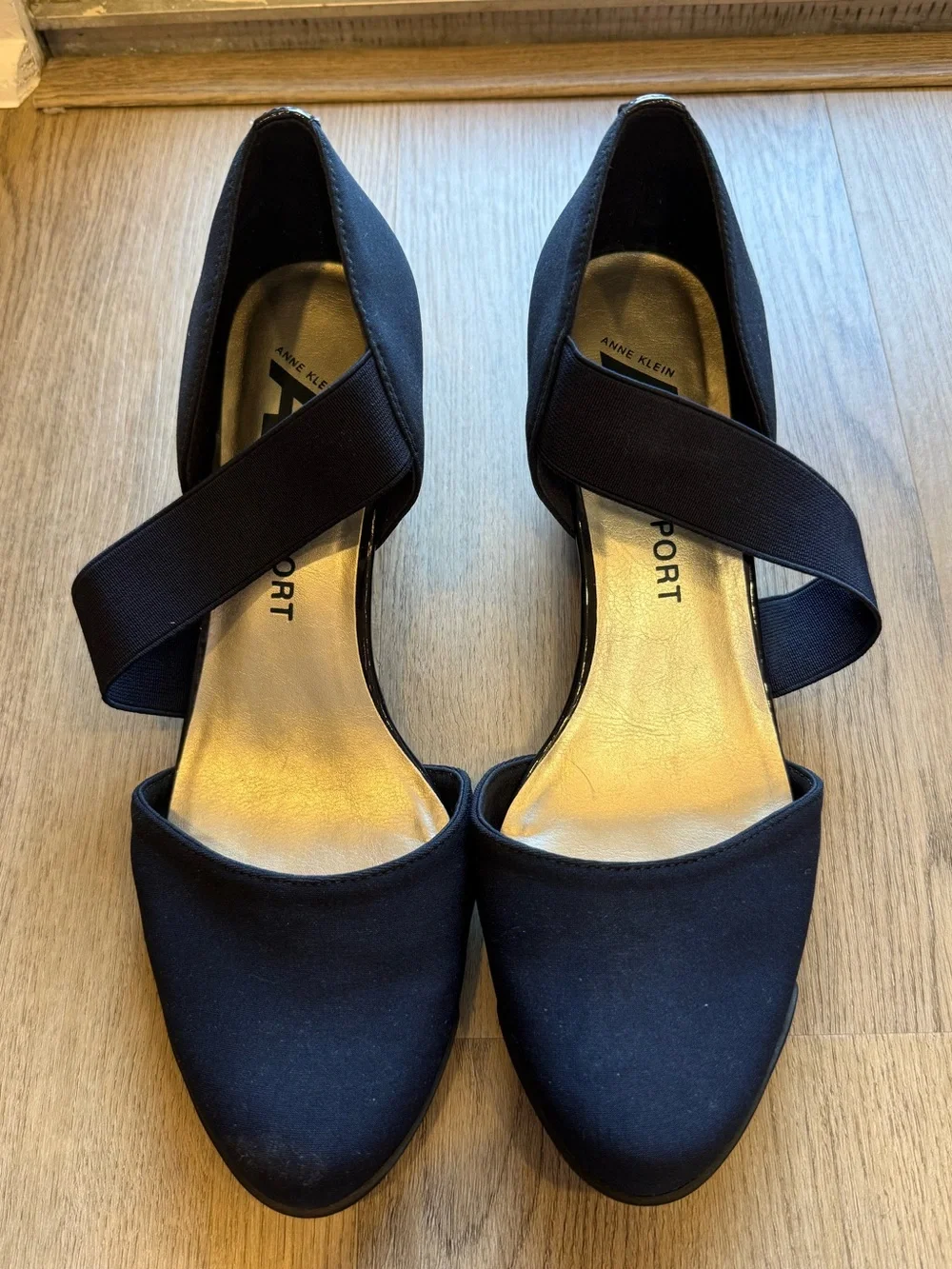 Anne Klein Navy Heels with Cross Strap - WORN ONCE!